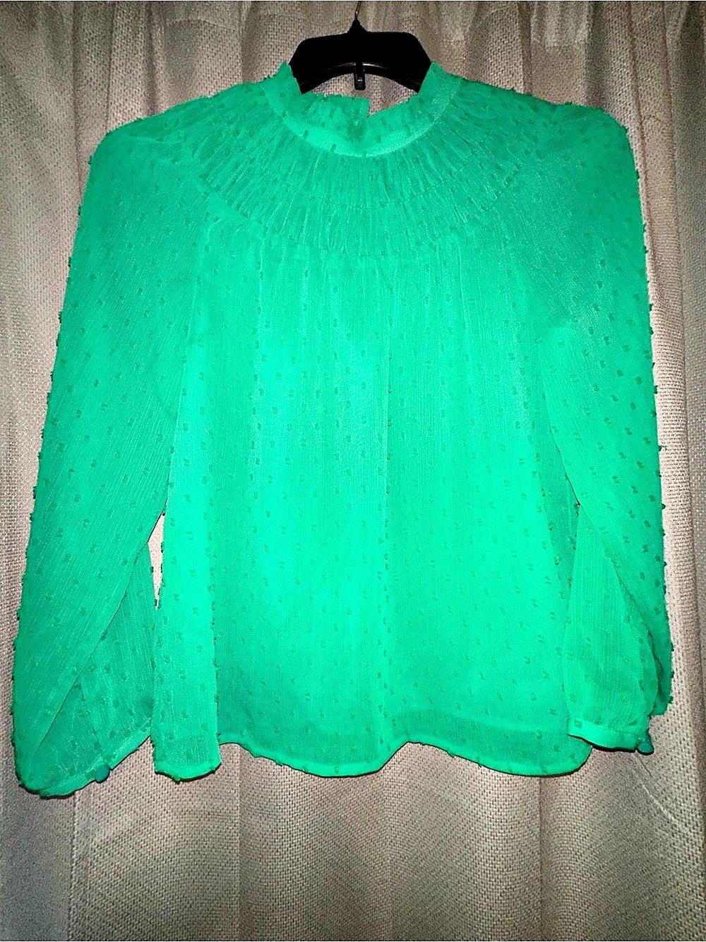 J. Crew Long Sleeve Green Swiss Dot Blouse Size XS Preppy Green Women's Top